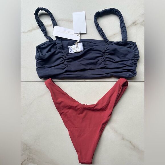 Nwt anthropologie L*space Joanna top slate blue cabana bitsy bottom - Picture 2 of 9